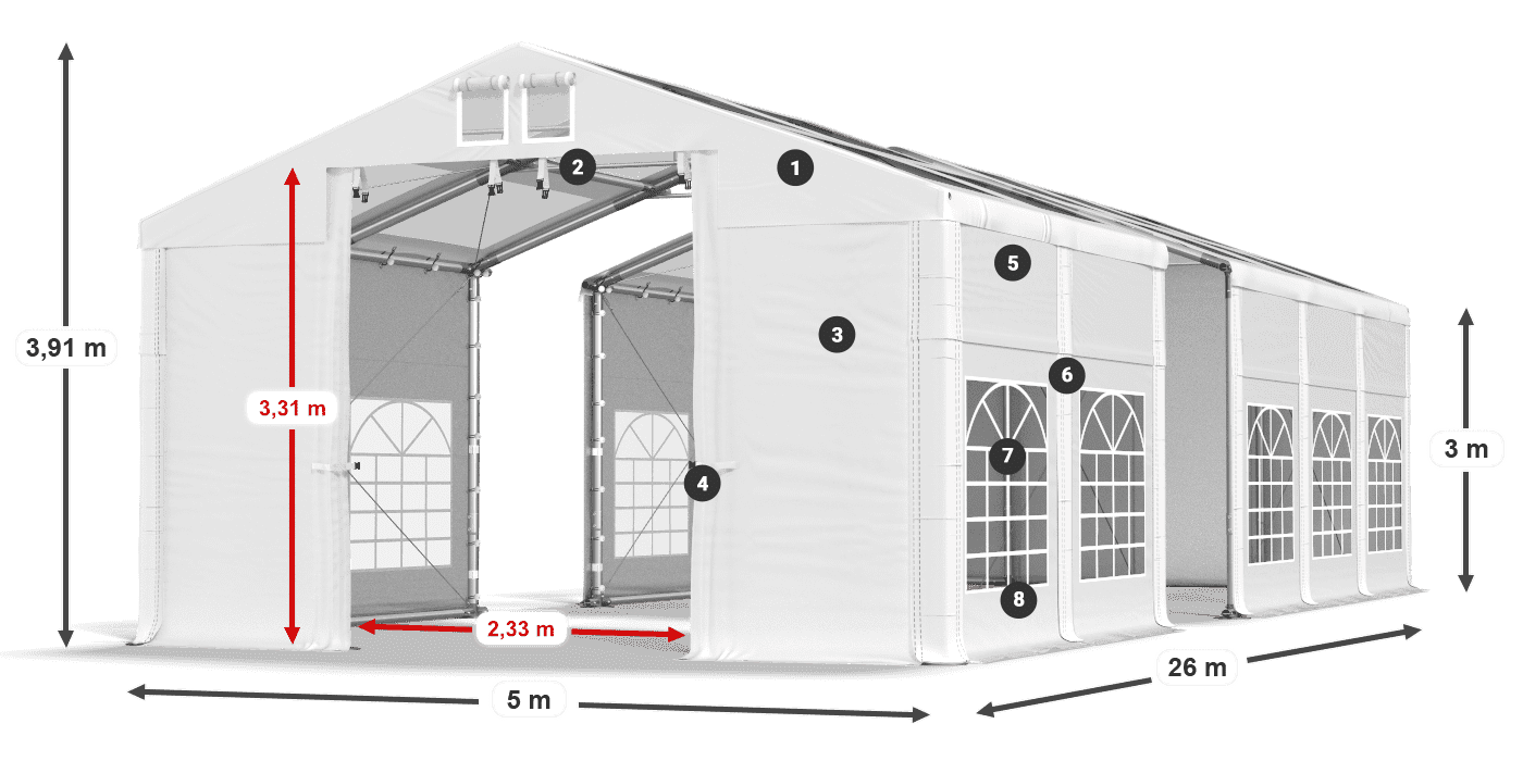 Streha: MS T 580 PVC Stene: FR 620 PVC 3 m legenda