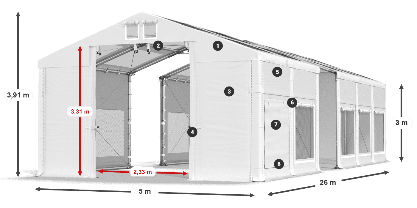 Streha: MS T 580 PVC Stene: SD M 500 PVC 3 m legenda