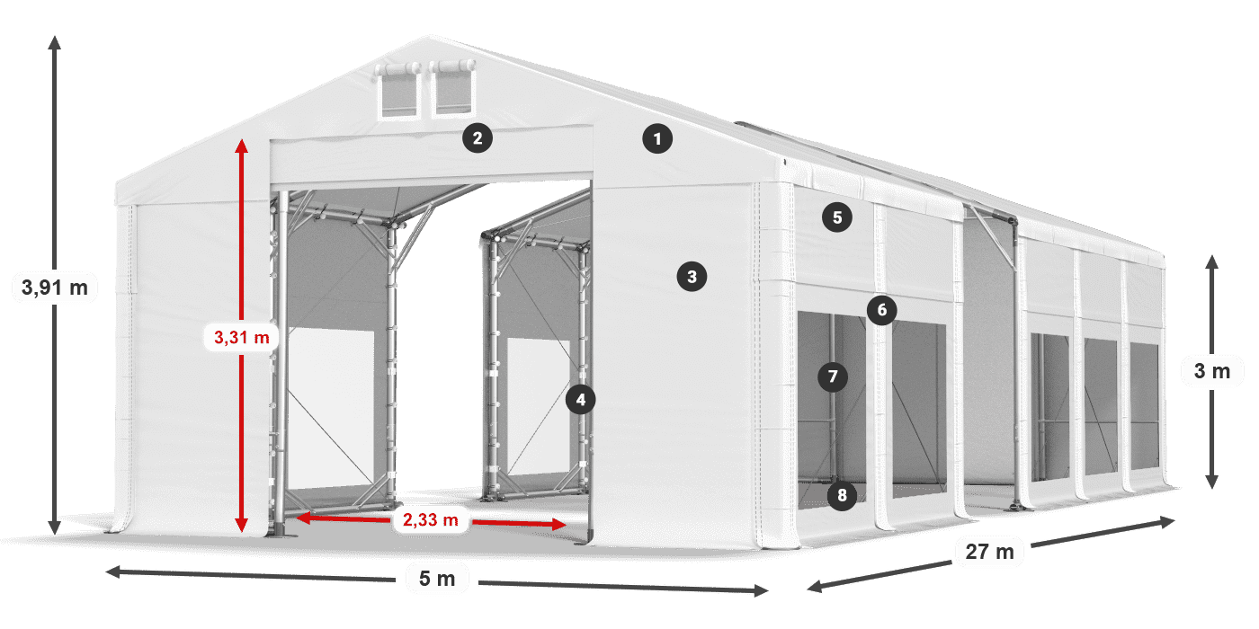 Streha: MS 580 PVC Stene: MS 580 PVC 3 m legenda