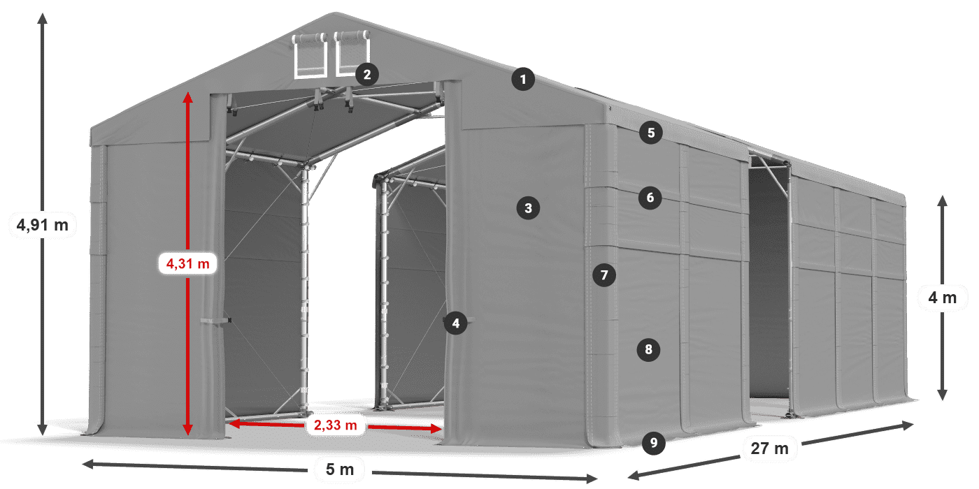 Streha: MS 580 PVC Stene: SD 500 PVC 4 m legenda