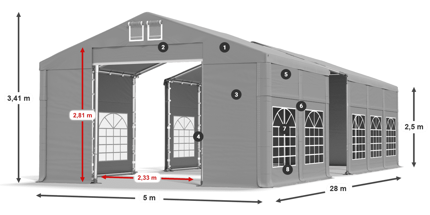 Streha: FR 620 PVC Stene: SD 500 PVC 2,5 m legenda