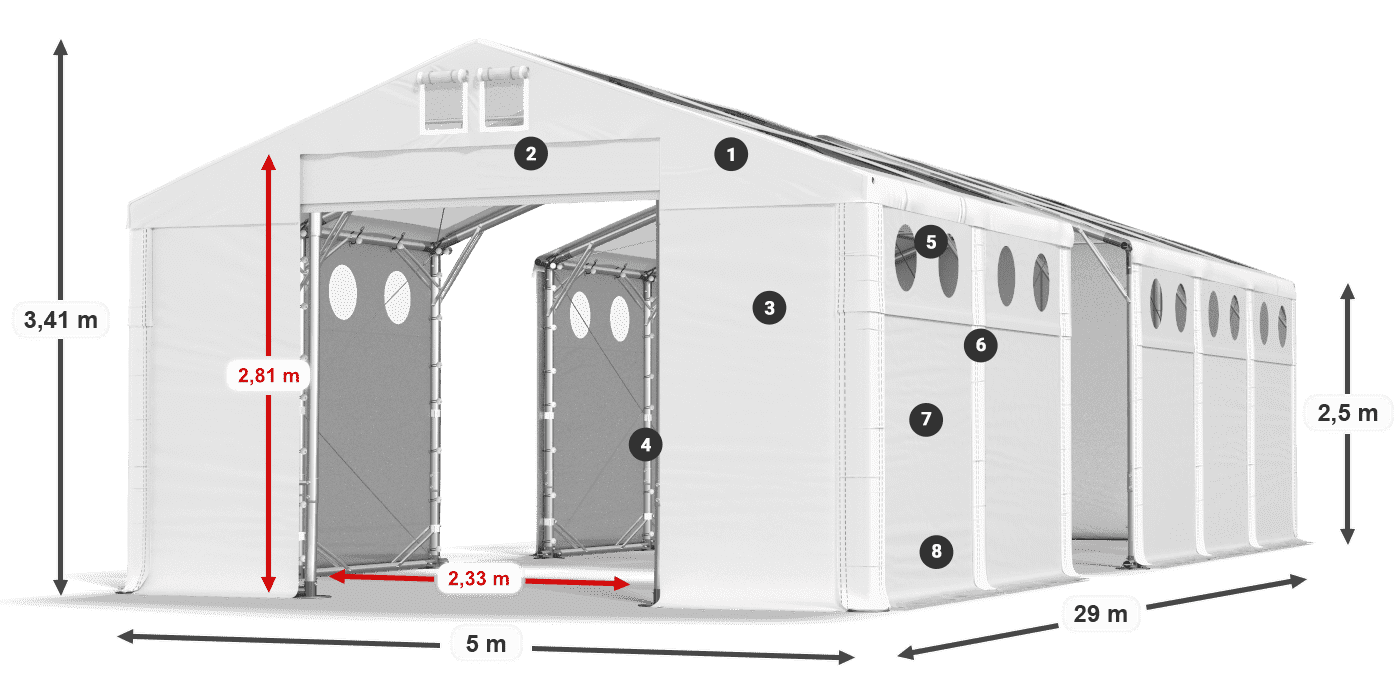 Streha: MS T 580 PVC Stene: FR O 620 PVC 2,5 m legenda
