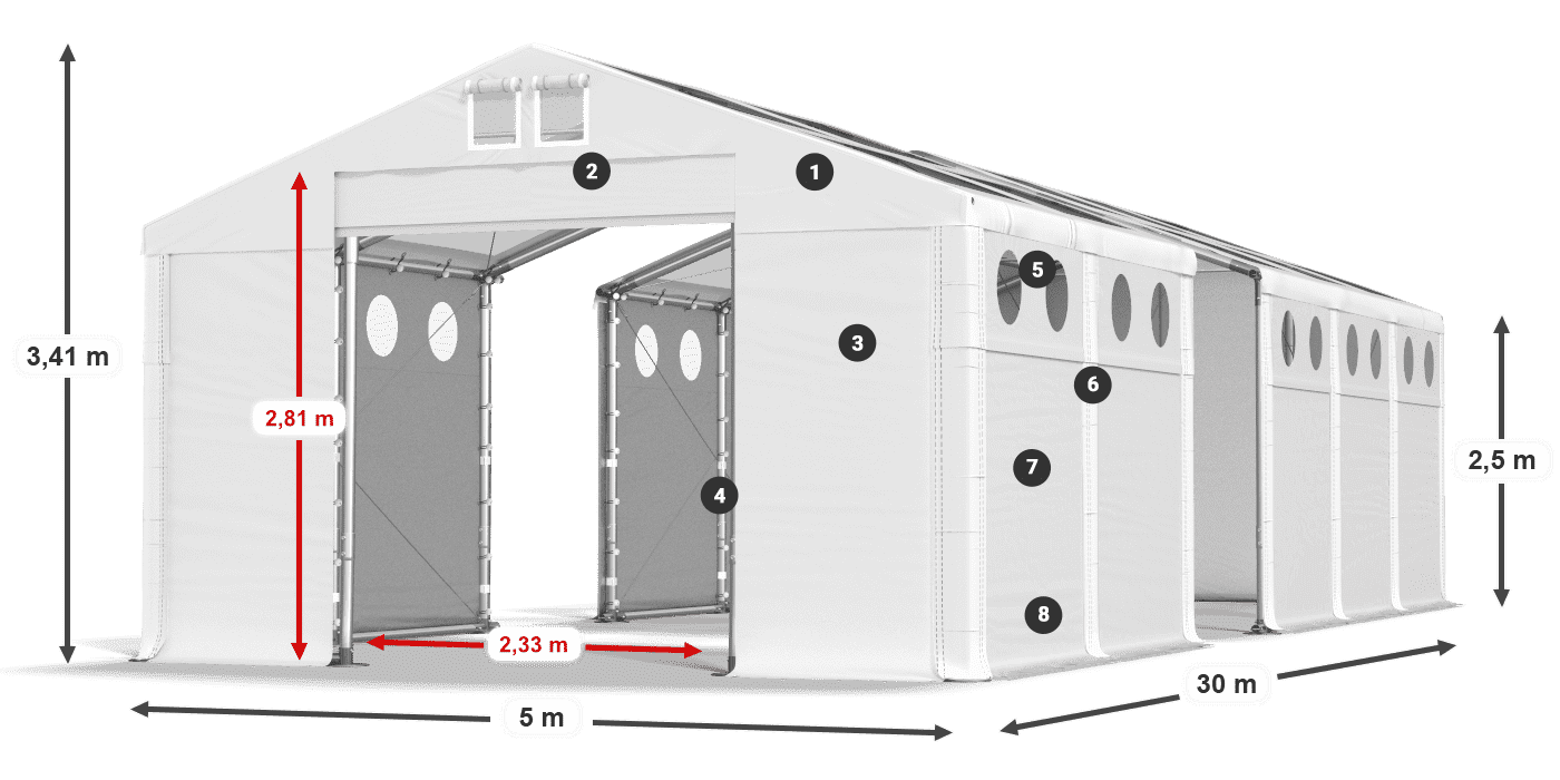 Streha: MS T 580 PVC Stene: FR O 620 PVC 2,5 m legenda