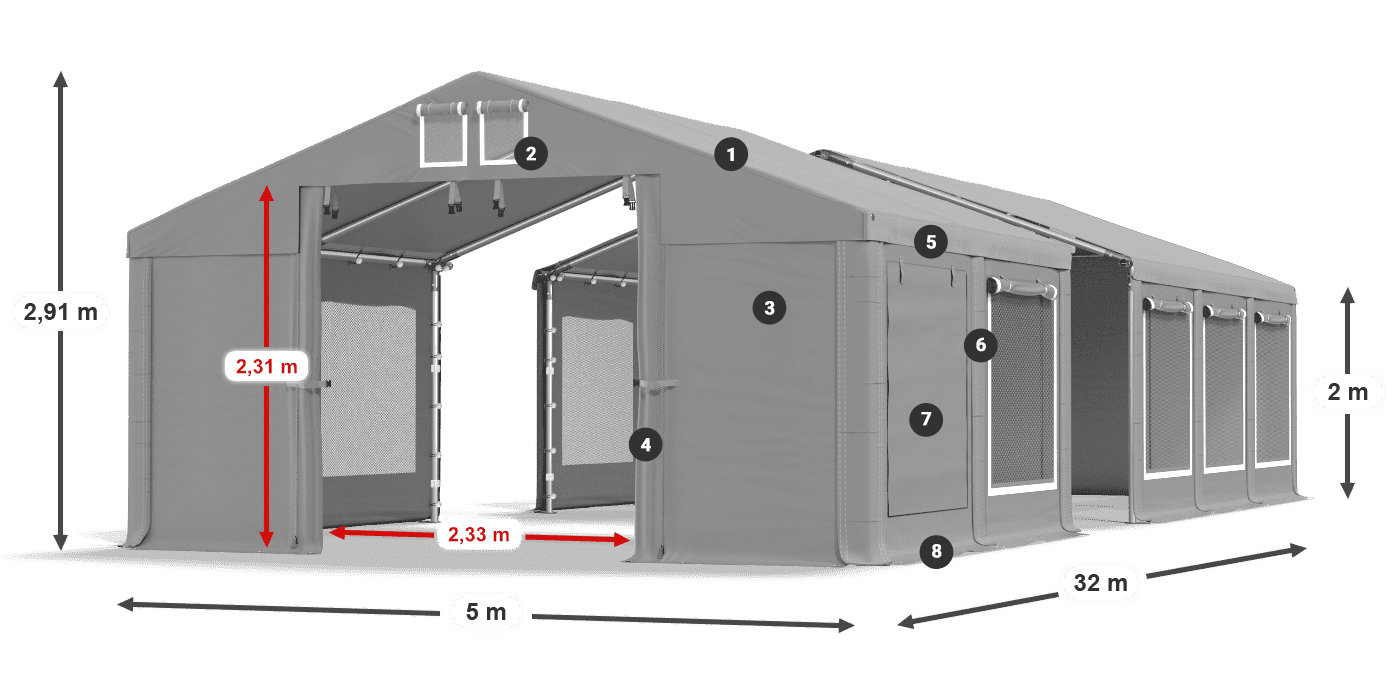 Streha: FR 620 PVC Stene: SD 500 PVC 2 m legenda