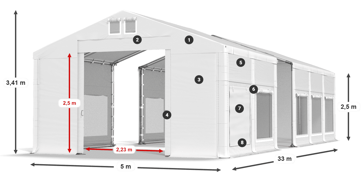 Streha: FR 620 PVC Stene: SD 500 PVC 2,5 m legenda