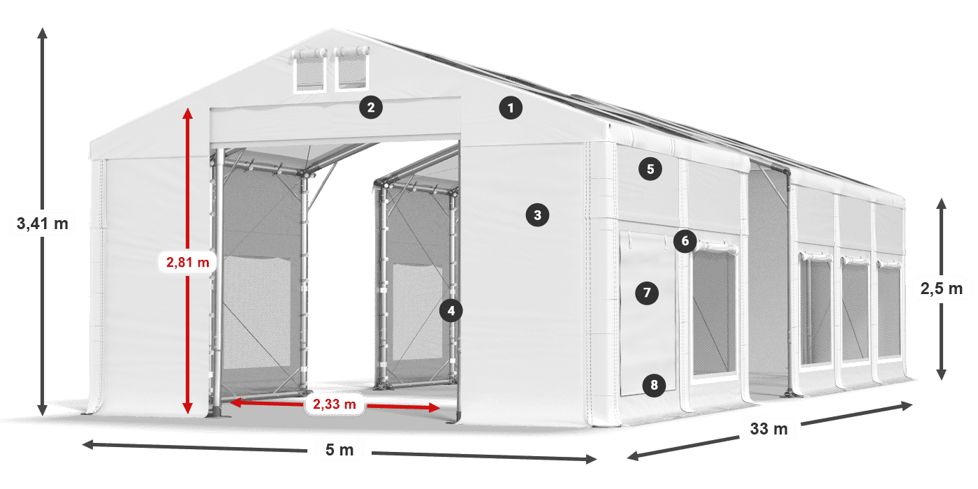Streha: MS T 580 PVC Stene: SD M 500 PVC 2,5 m legenda