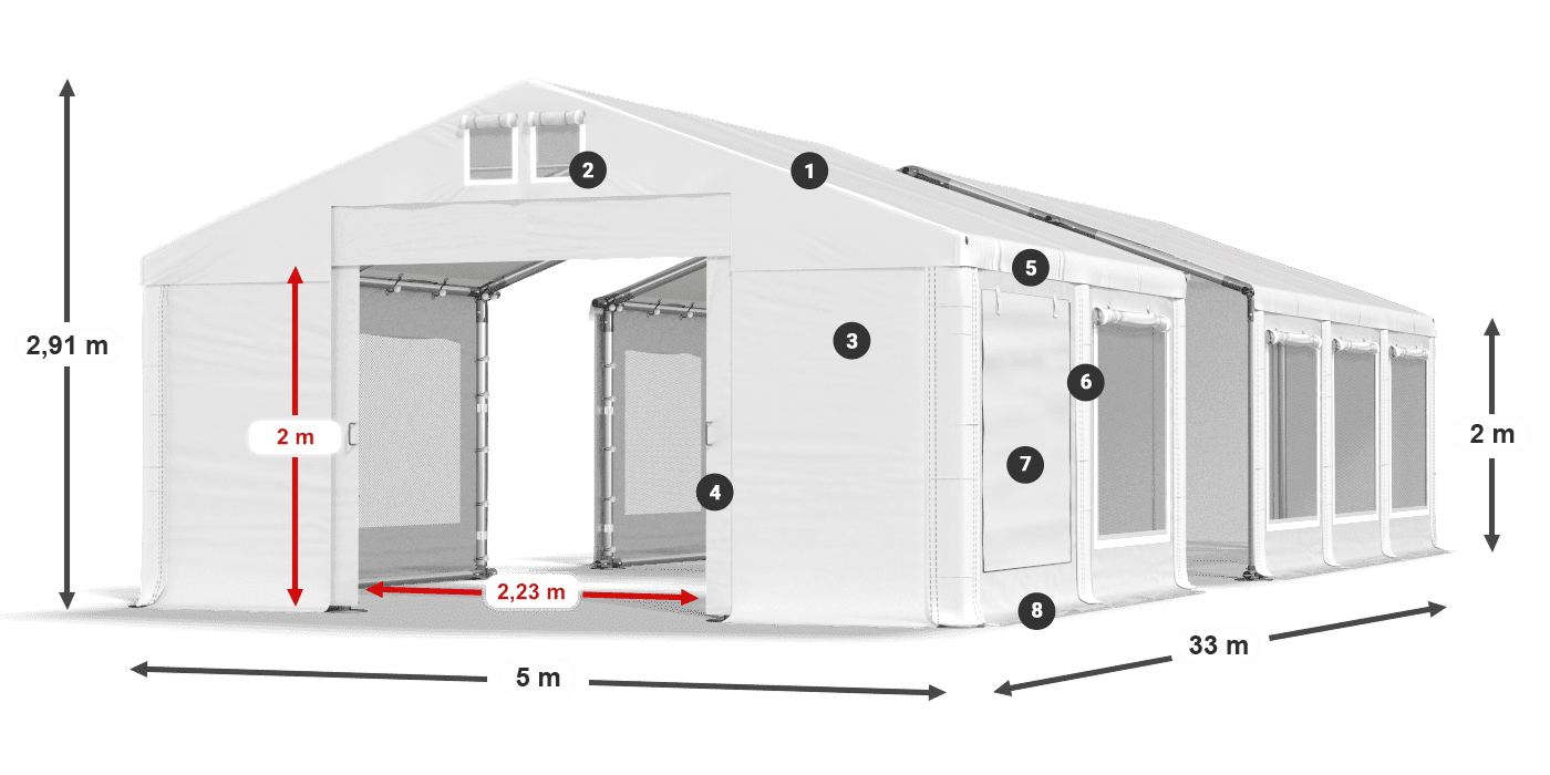 Streha: FR 620 PVC Stene: SD 500 PVC 2 m legenda