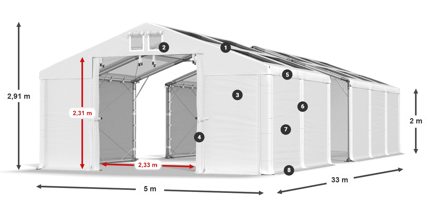 Streha: MS T 580 PVC Stene: FR 620 PVC 2 m legenda