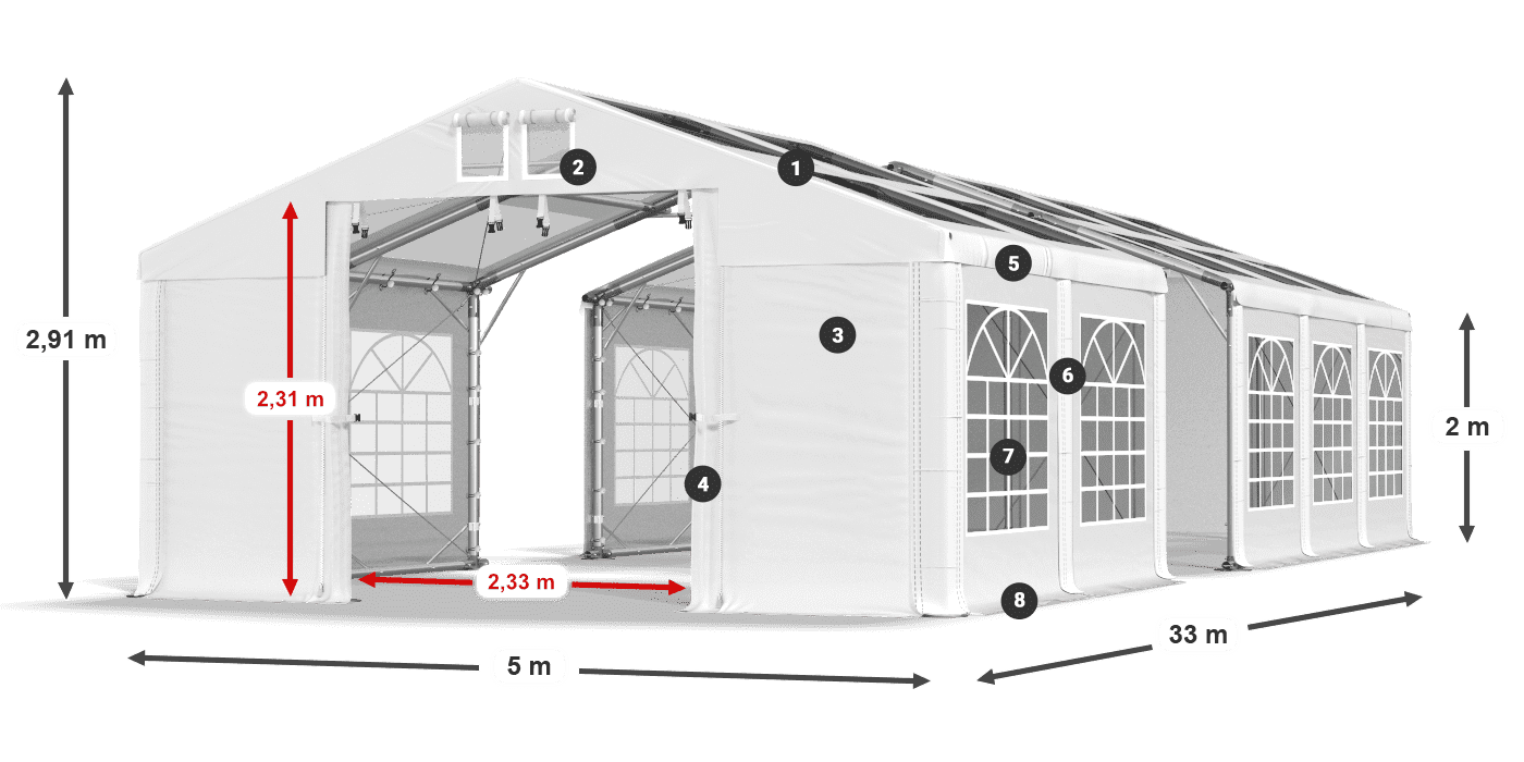 Streha: MS T 580 PVC Stene: FR 620 PVC 2 m legenda