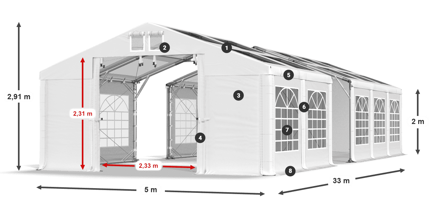 Streha: MS T 580 PVC Stene: FR 620 PVC 2 m legenda