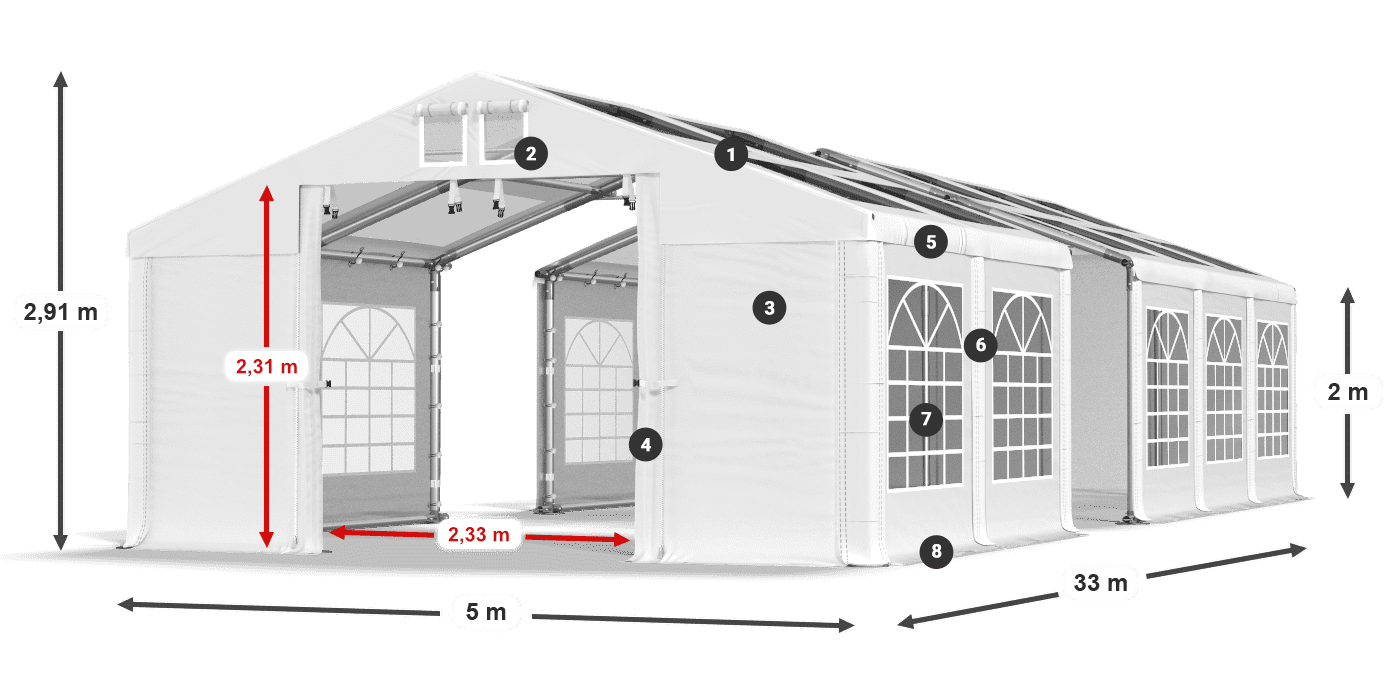 Streha: MS T 580 PVC Stene: FR 620 PVC 2 m legenda