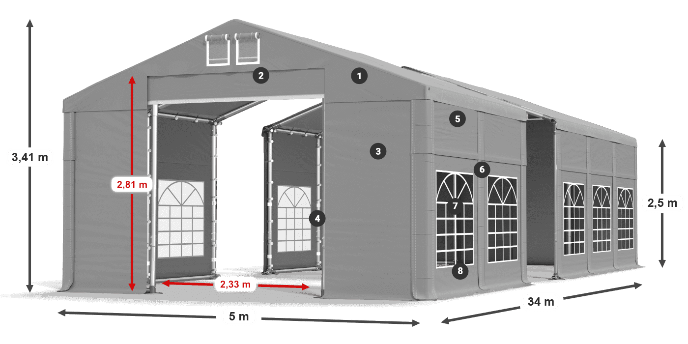 Streha: FR 620 PVC Stene: SD 500 PVC 2,5 m legenda
