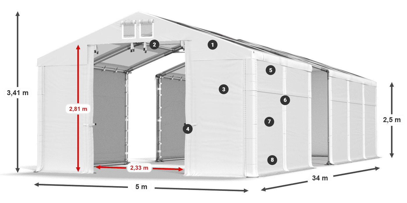 Streha: MS T 580 PVC Stene: FR 620 PVC 2,5 m legenda