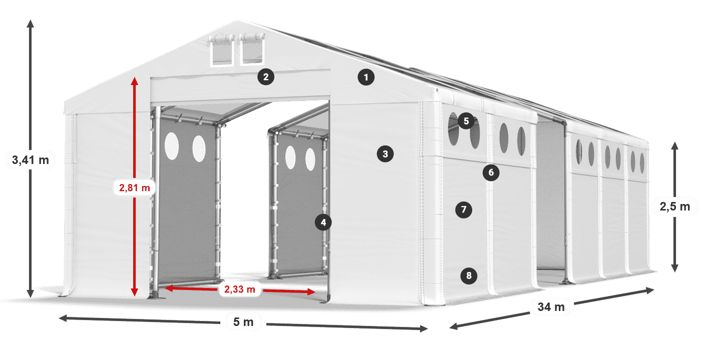 Streha: MS T 580 PVC Stene: FR O 620 PVC 2,5 m legenda