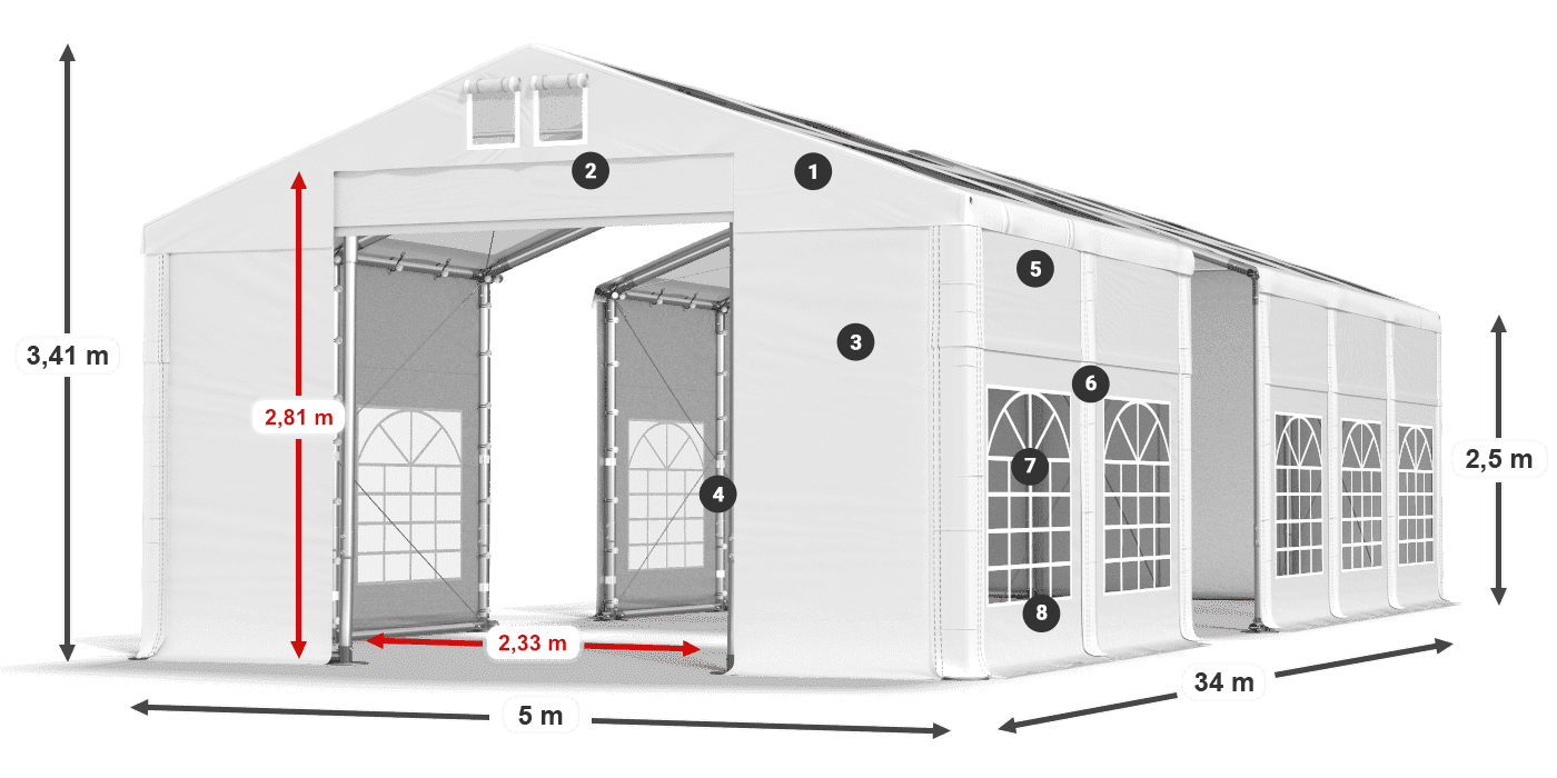 Streha: MS T 580 PVC Stene: FR 620 PVC 2,5 m legenda