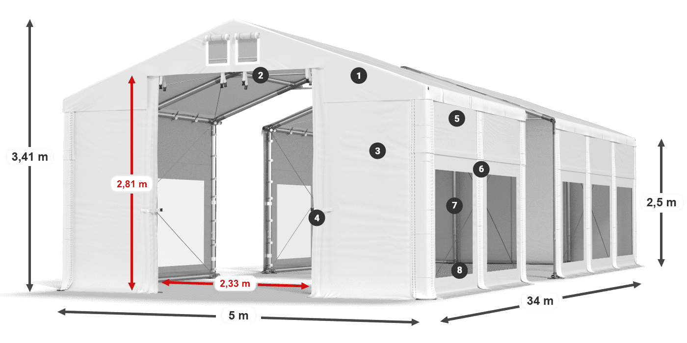 Streha: MS 580 PVC Stene: MS 580 PVC 2,5 m legenda