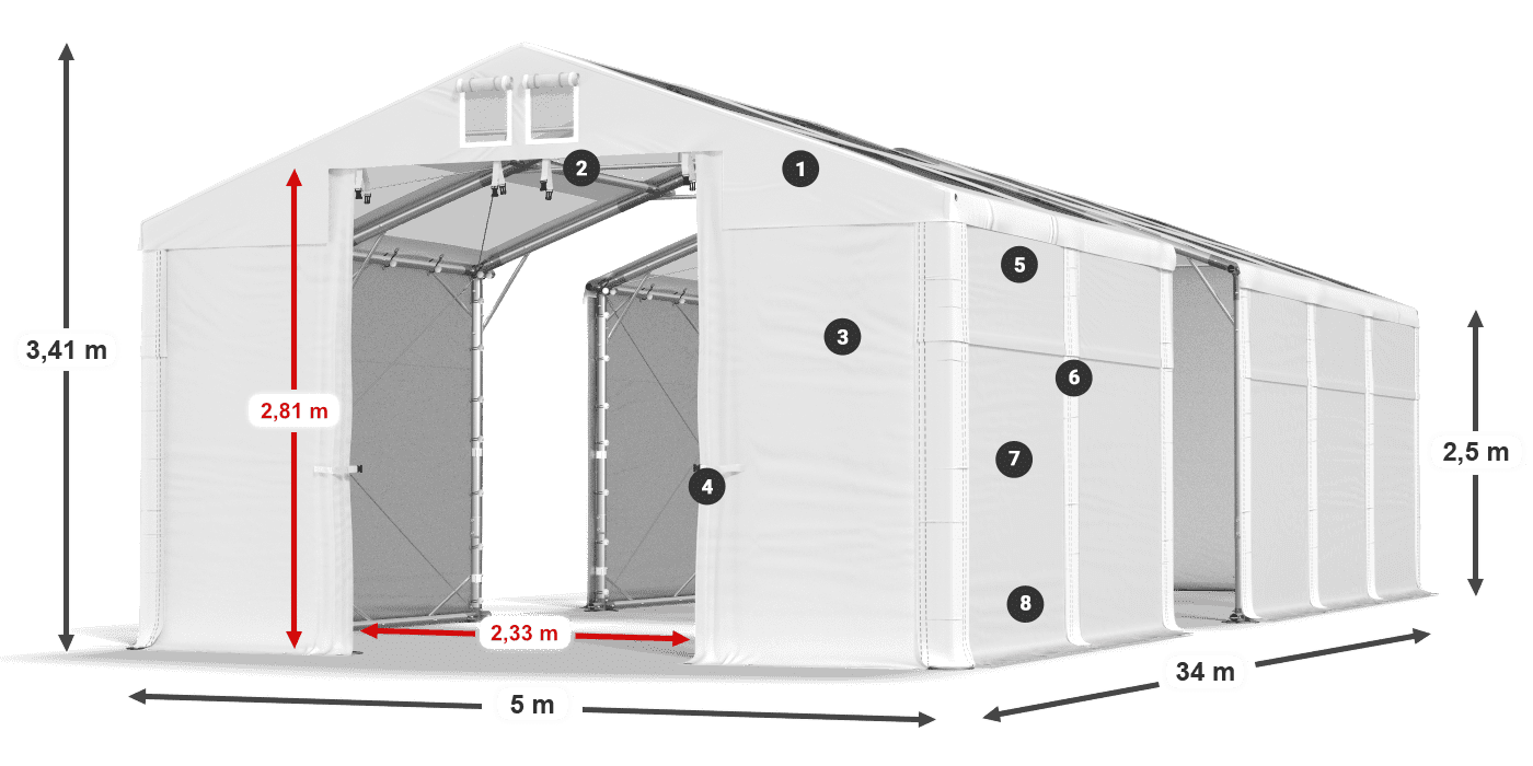 Streha: MS T 580 PVC Stene: SD 500 PVC 2,5 m legenda