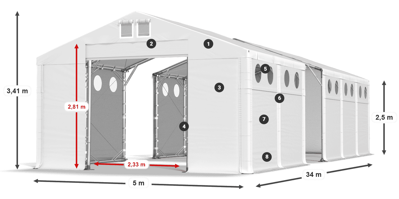 Streha: MS 580 PVC Stene: SD O 500 PVC 2,5 m legenda