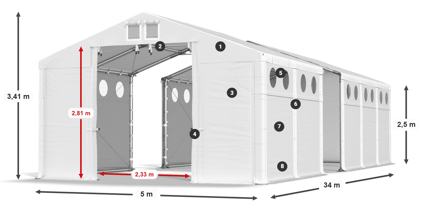 Streha: MS 580 PVC Stene: SD O 500 PVC 2,5 m legenda