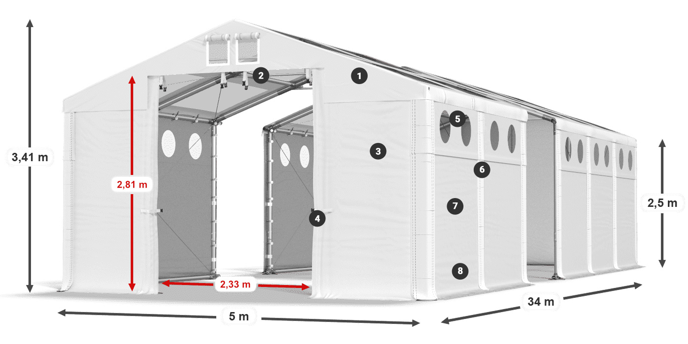Streha: MS T 580 PVC Stene: SD O 500 PVC 2,5 m legenda