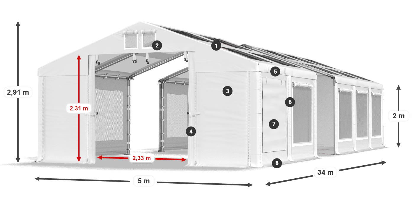 Streha: MS T 580 PVC Stene: SDM 500 PVC 2 m legenda
