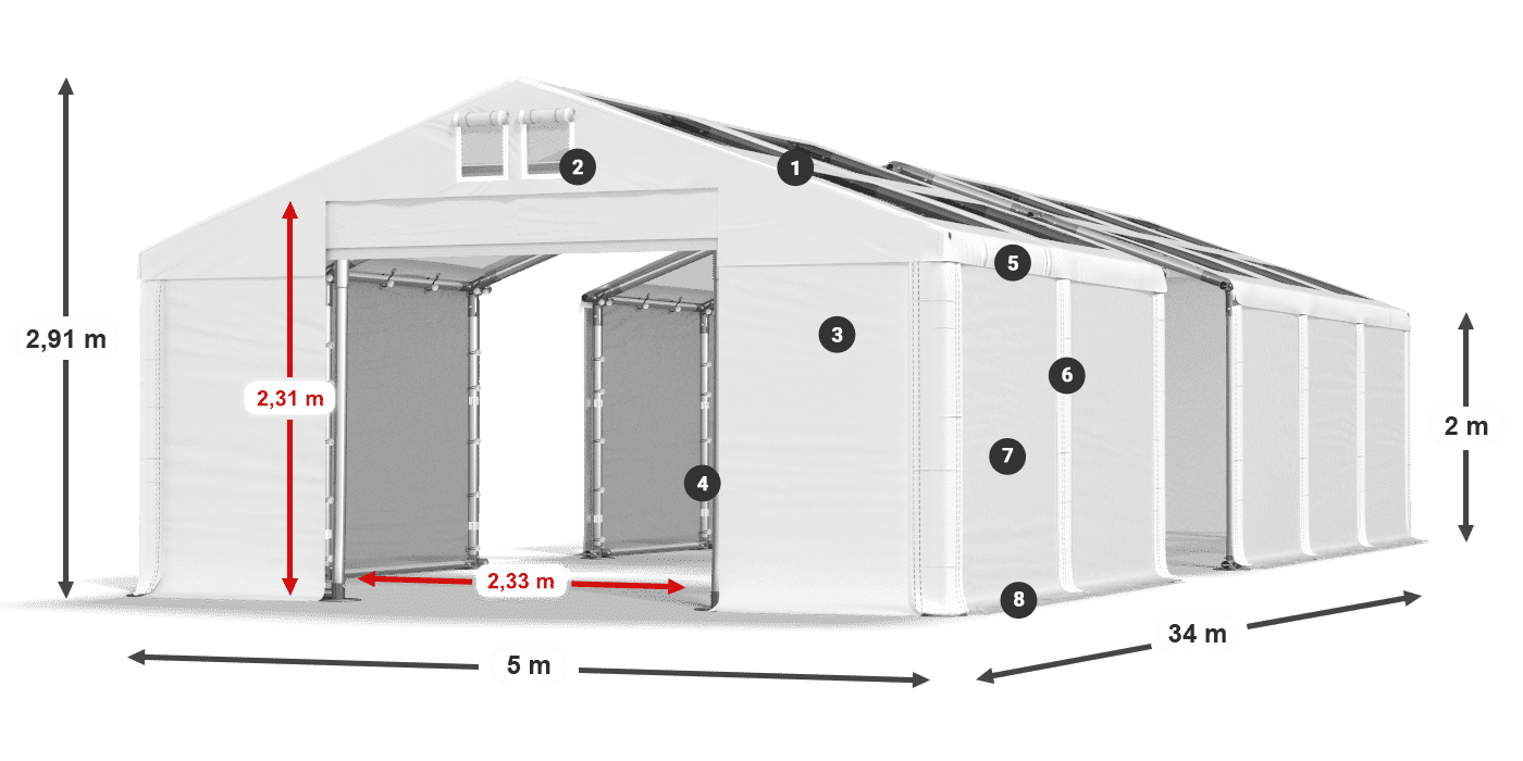 Streha: MS T 580 PVC Stene: SD 500 PVC 2 m legenda