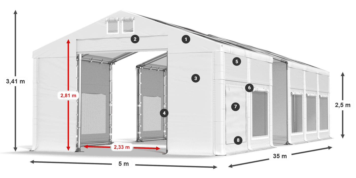 Streha: MS T 580 PVC Stene: SD M 500 PVC 2,5 m legenda
