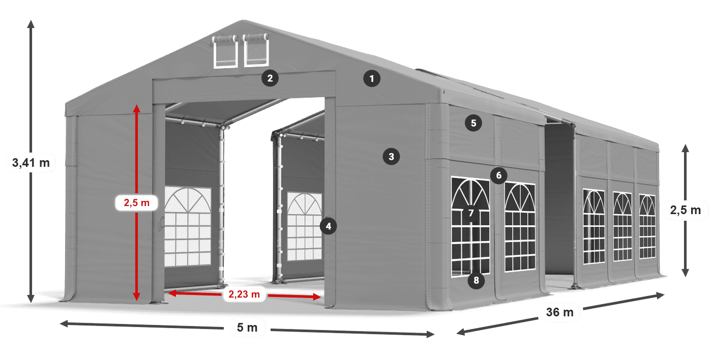Streha: FR 620 PVC Stene: SD 500 PVC 2,5 m legenda