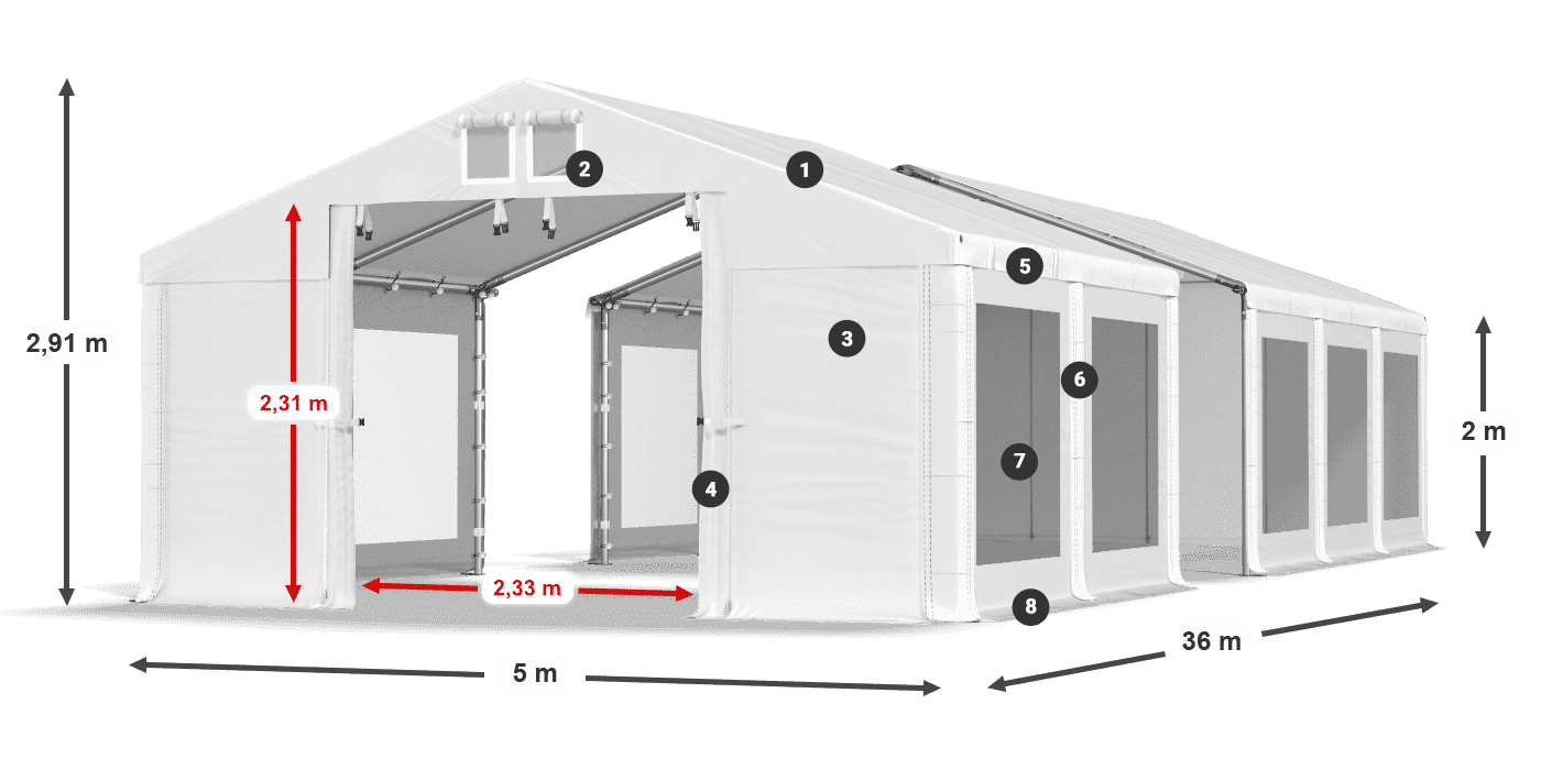 Streha: MS 580 PVC Stene: MS 580 PVC 2 m legenda
