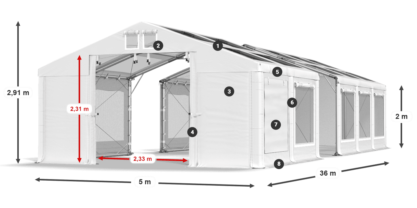 Streha: MS T 580 PVC Stene: SDM 500 PVC 2 m legenda