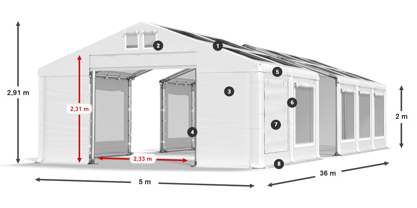 Streha: MS T 580 PVC Stene: SDM 500 PVC 2 m legenda