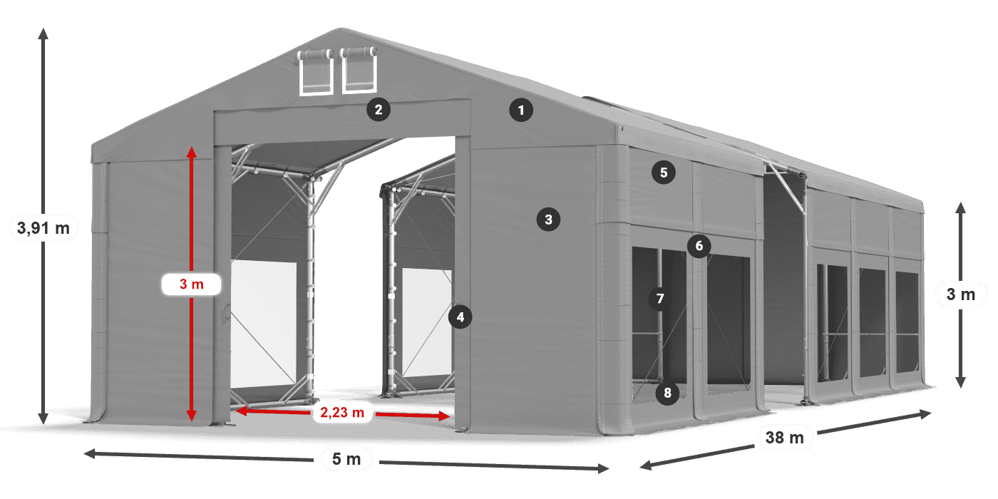 Streha: MS 580 PVC Stene: MS 580 PVC 3 m legenda