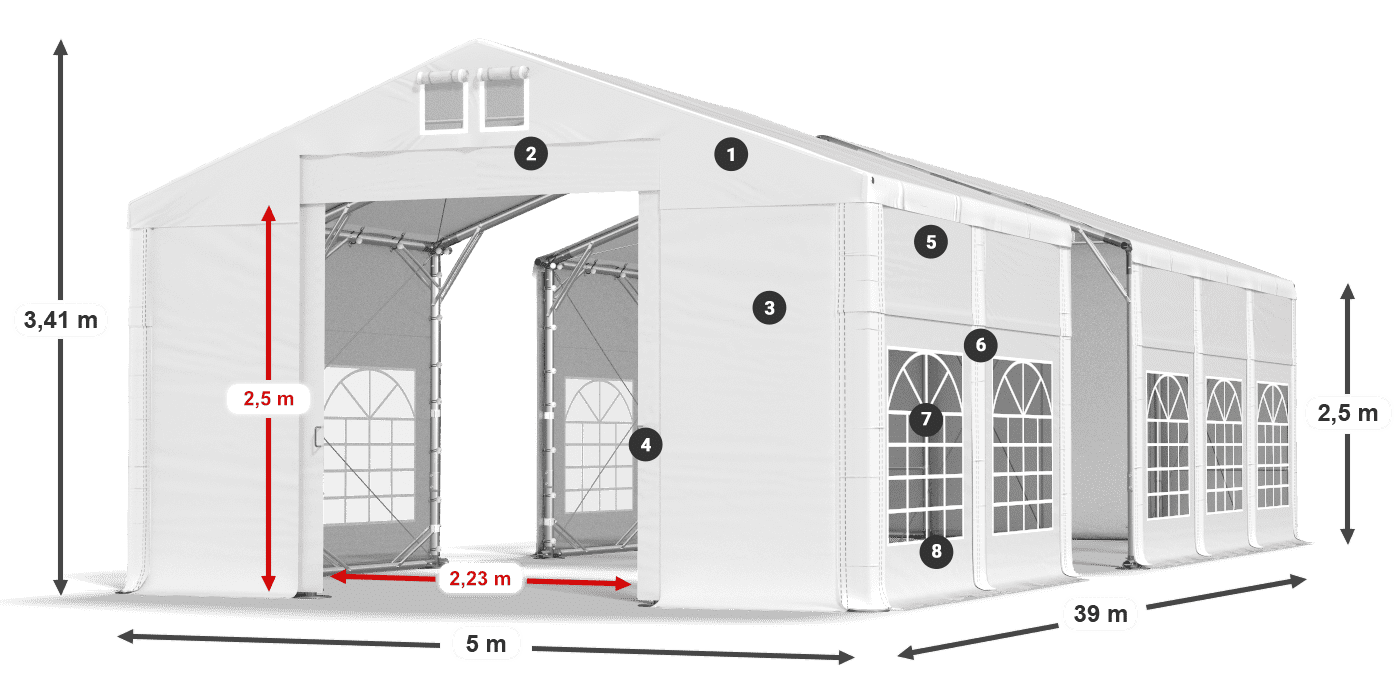 Streha: MS 580 PVC Stene: FR 620 PVC 2,5 m legenda