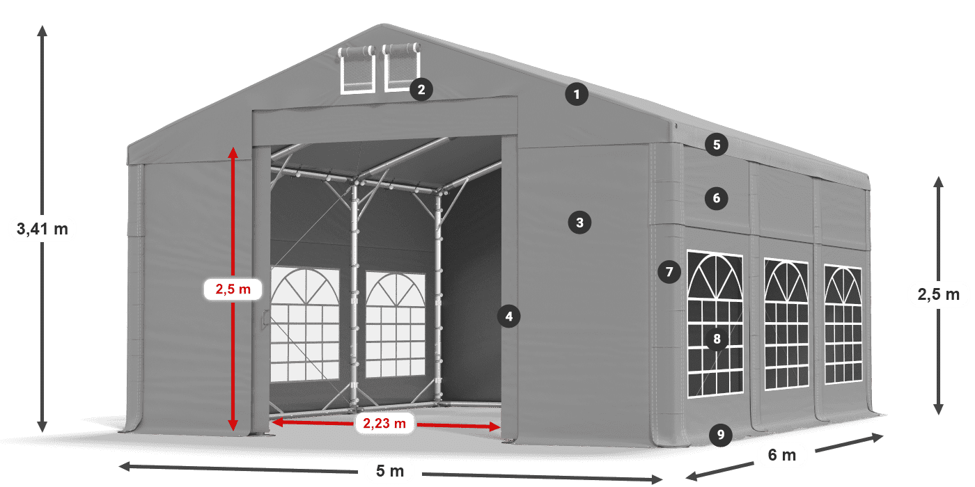 Streha: FR 620 PVC Stene: SD 500 PVC 2,5 m legenda