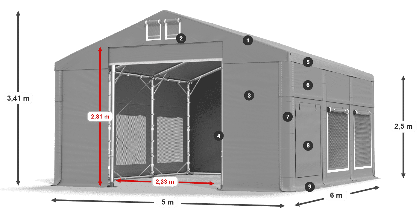 Streha: FR 620 PVC Stene: SD 500 PVC 2,5 m legenda