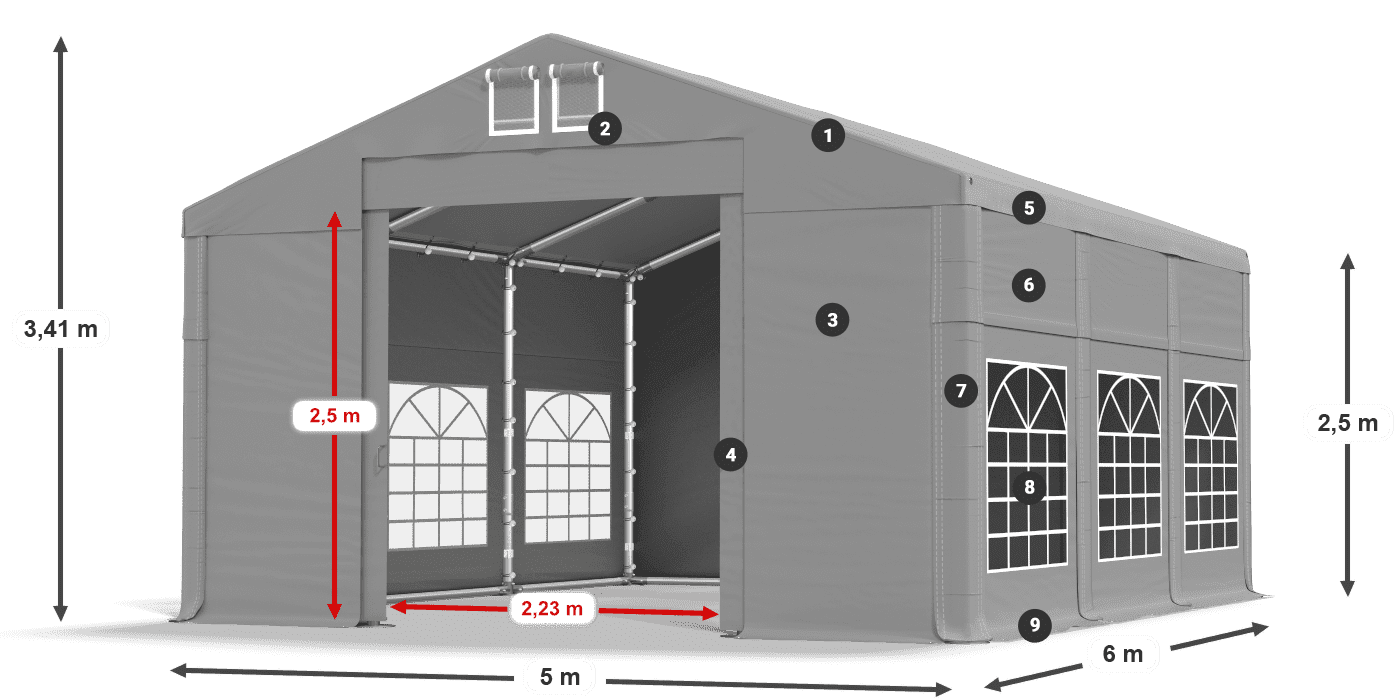 Streha: FR 620 PVC Stene: SD 500 PVC 2,5 m legenda