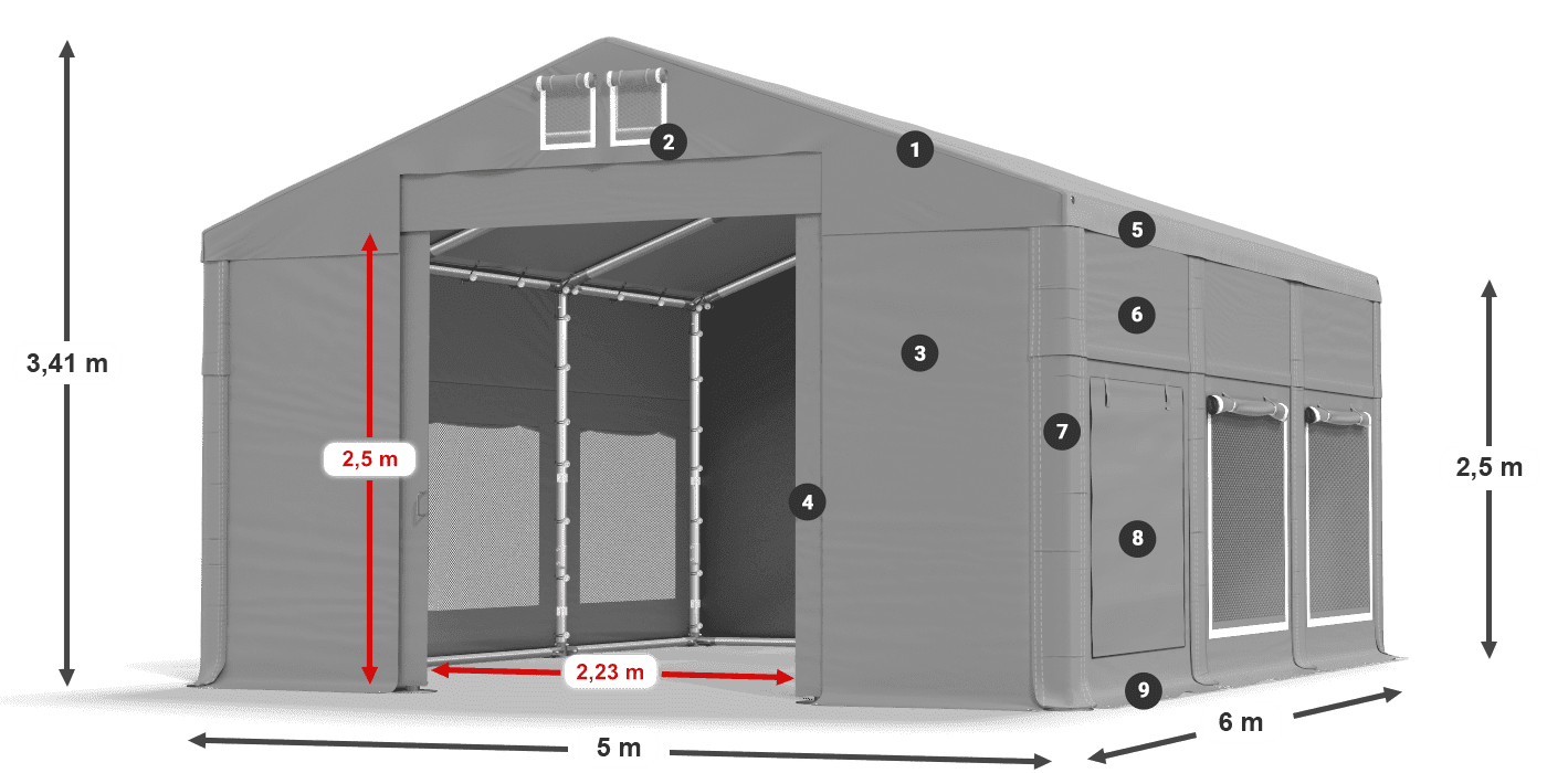 Streha: FR 620 PVC Stene: SD 500 PVC 2,5 m legenda