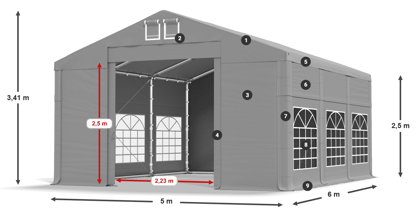 Streha: FR 620 PVC Stene: SD 500 PVC 2,5 m legenda