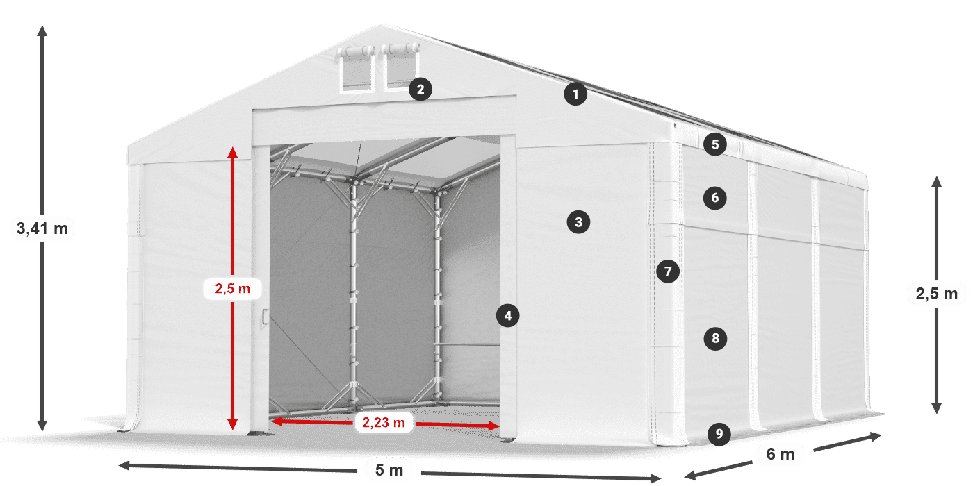 Streha: MS T 580 PVC Stene: FR 620 PVC 2,5 m legenda