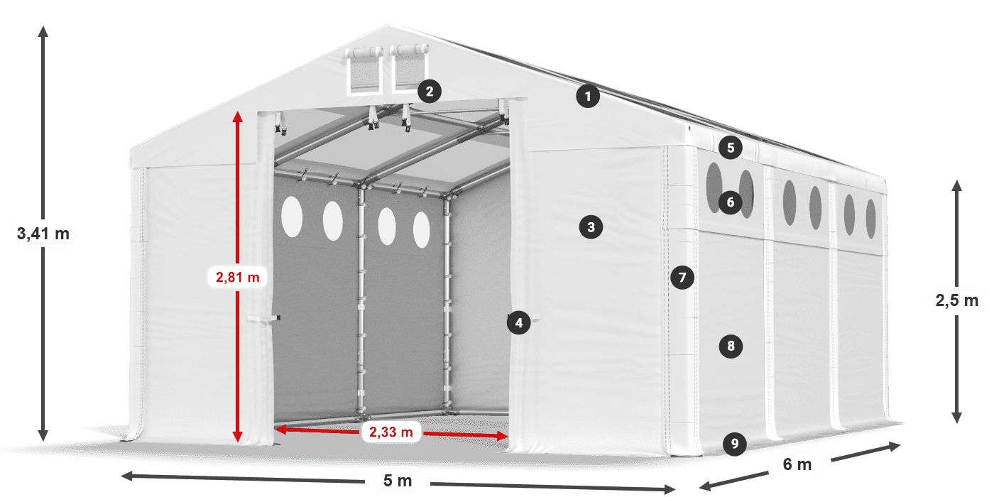 Streha: MS T 580 PVC Stene: MS O 580 PVC 2,5 m legenda