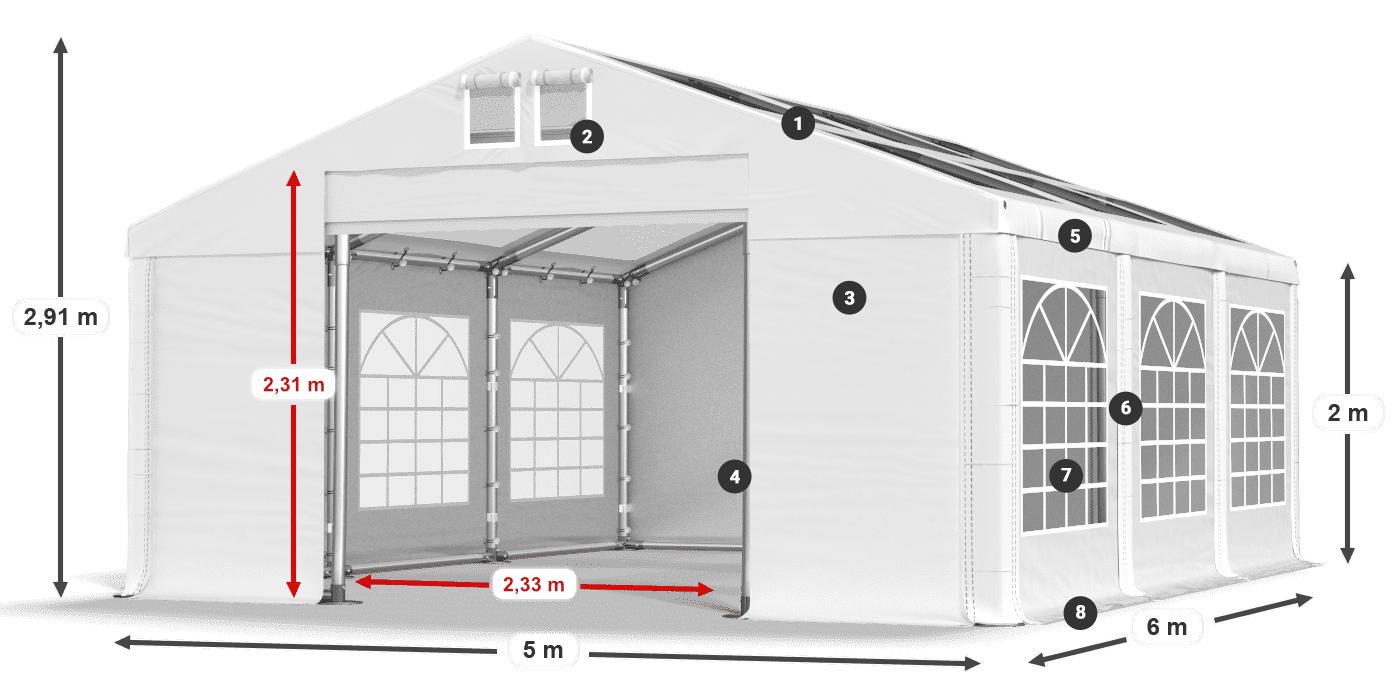 Streha: MS T 580 PVC Stene: FR 620 PVC 2 m legenda