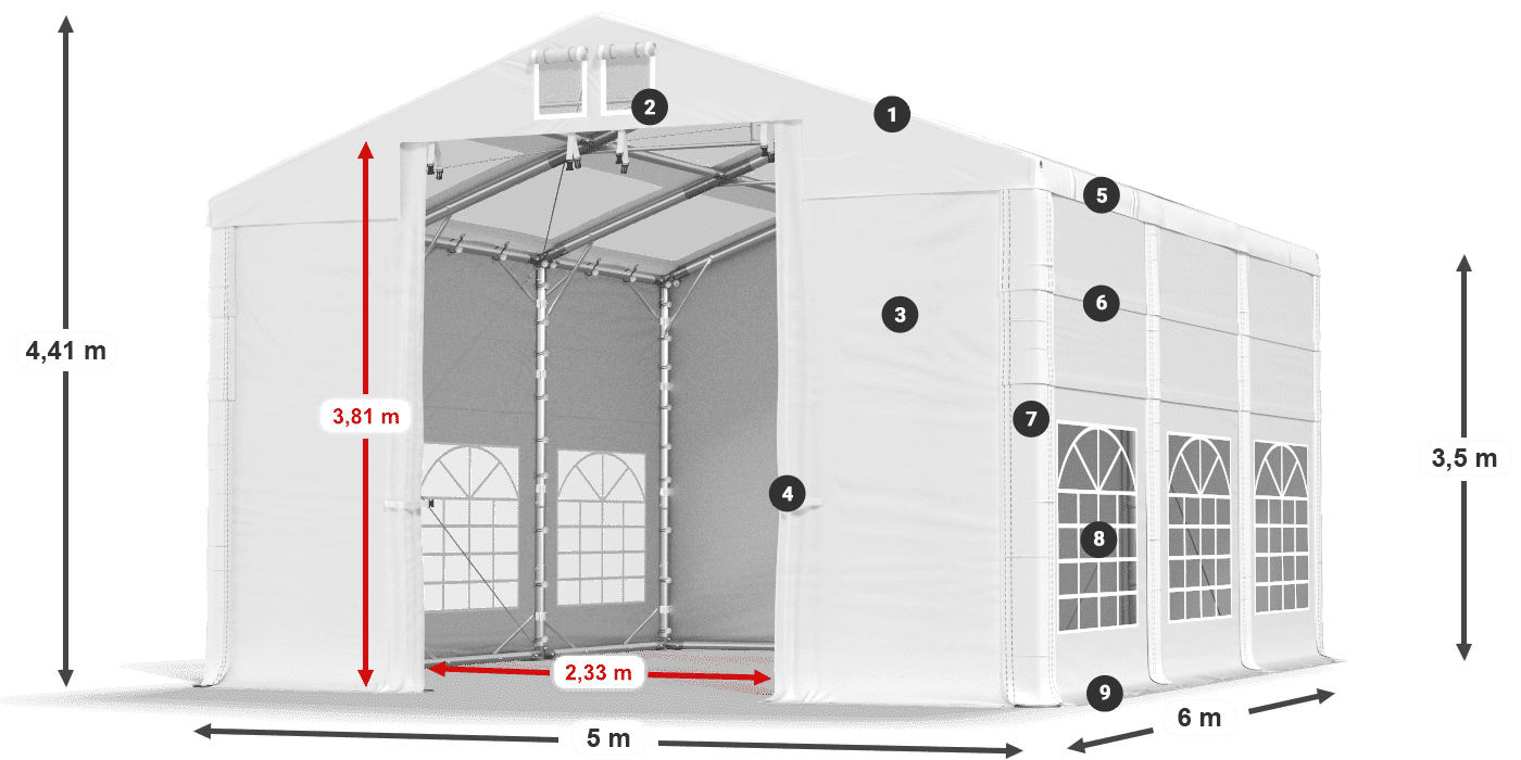 Streha: MS T 580 PVC Stene: FR 620 PVC 2,5 m legenda