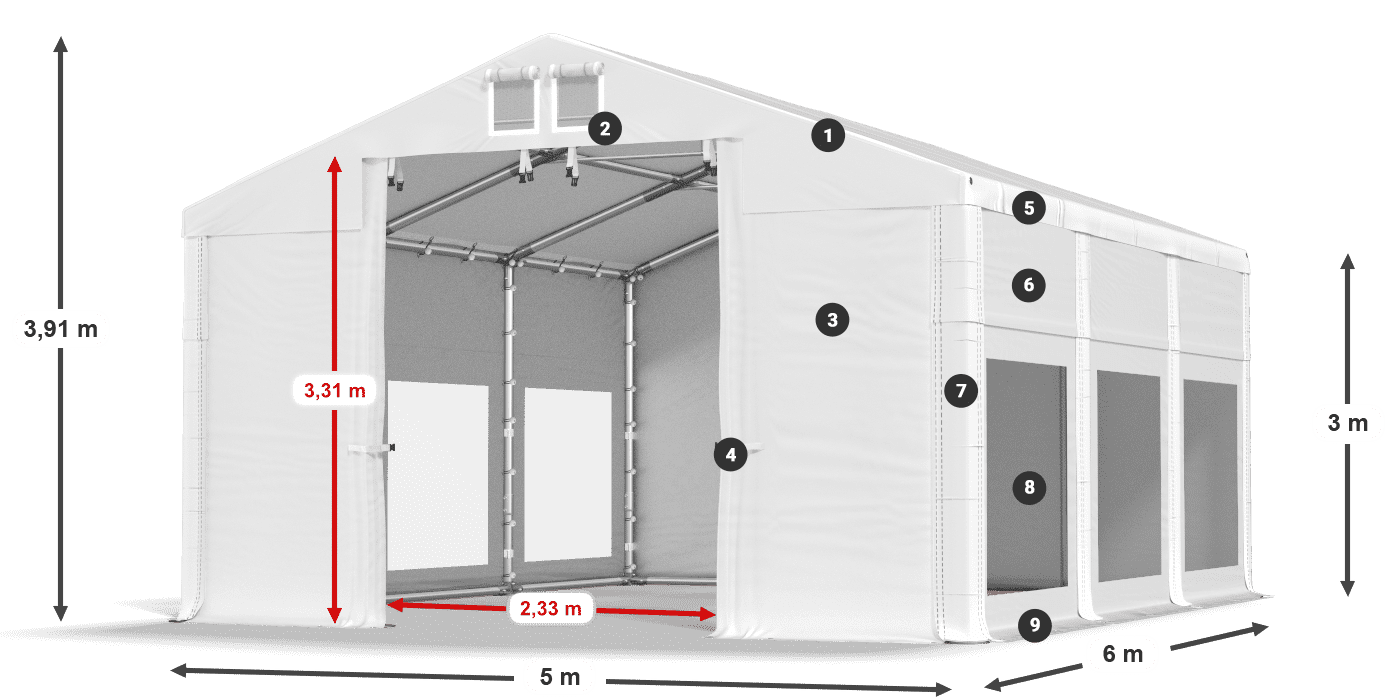 Streha: FR 620 PVC Stene: MS 580 PVC 3 m legenda