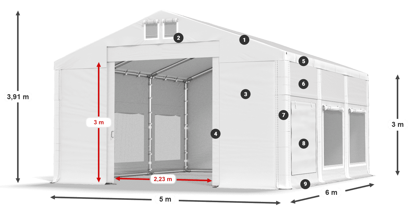 Streha: FR 620 PVC Stene: SD 500 PVC 3 m legenda