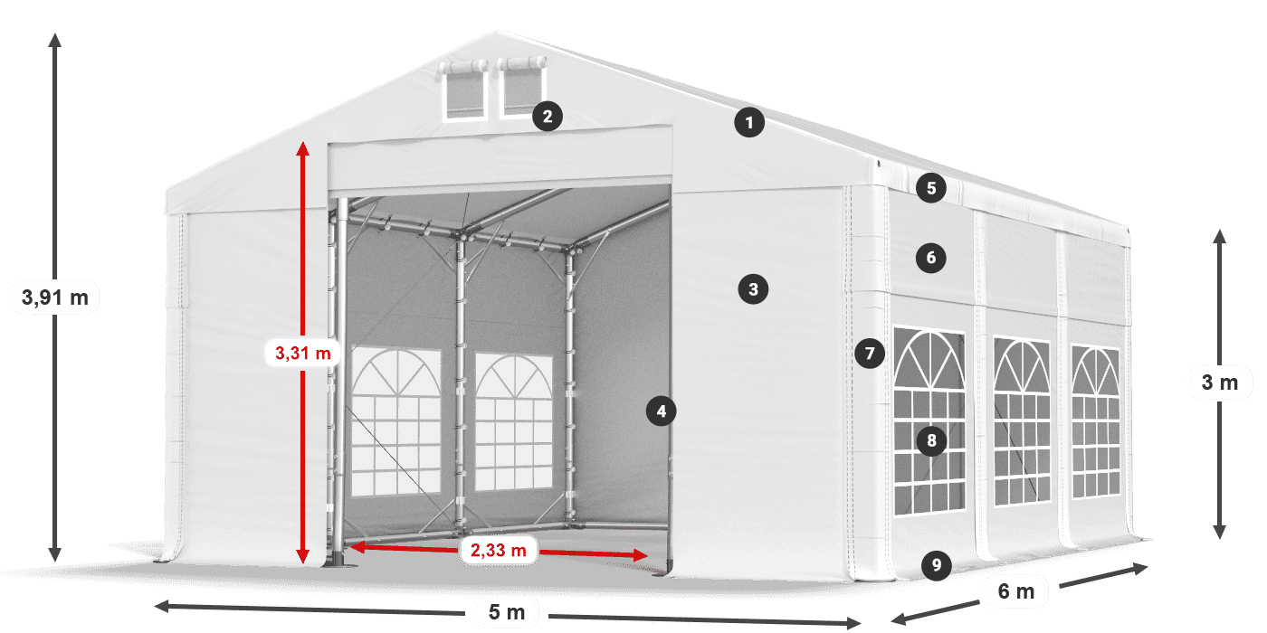 Streha: MS 580 PVC Stene: FR 620 PVC 3 m legenda