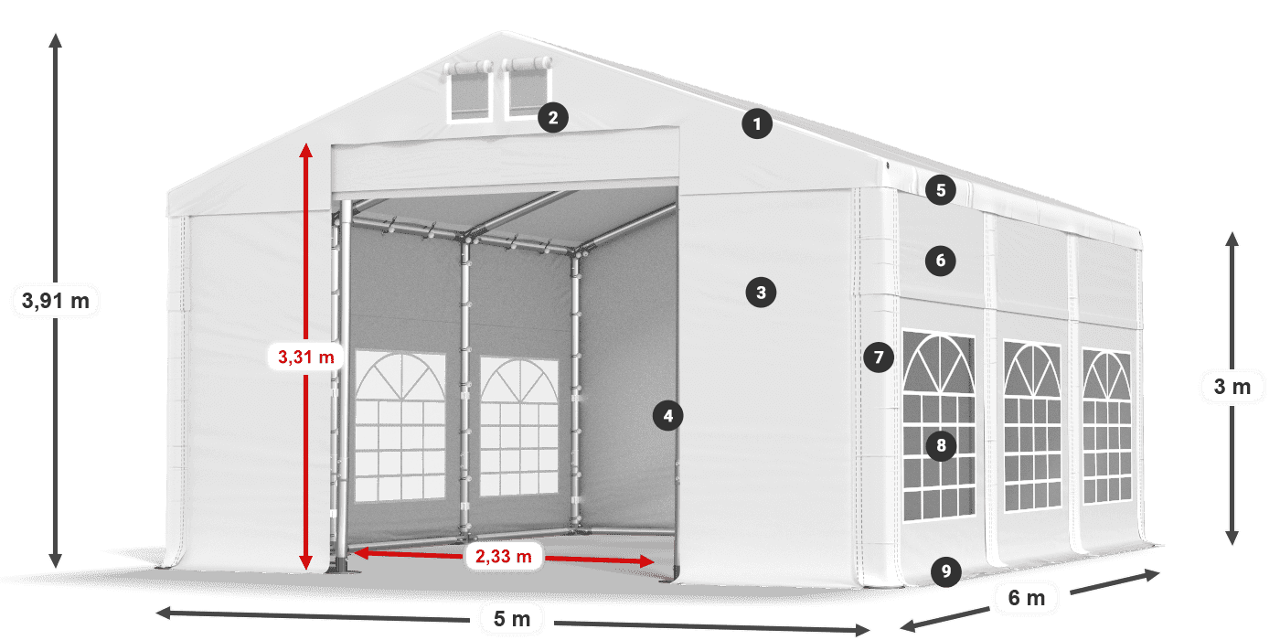 Streha: MS 580 PVC Stene: FR 620 PVC 3 m legenda