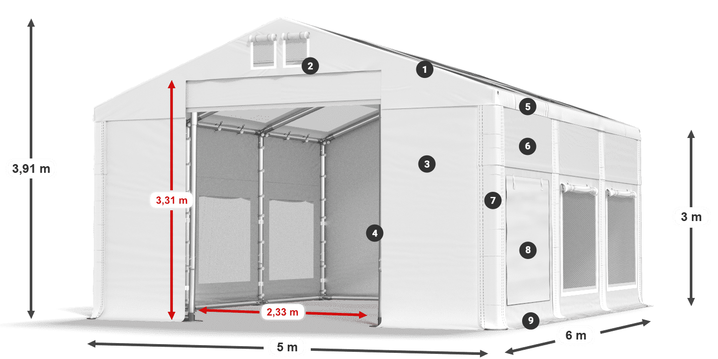 Streha: MS T 580 PVC Stene: SD M 500 PVC 3 m legenda