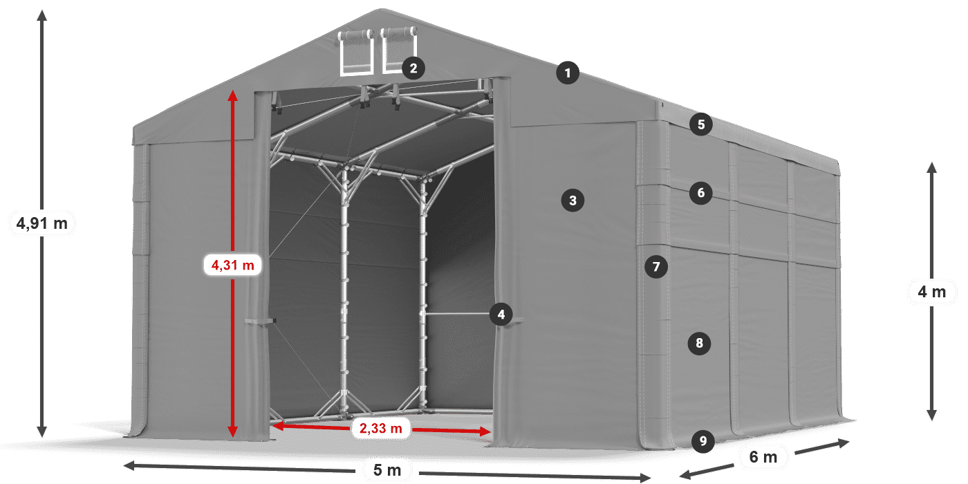 Streha: MS 580 PVC Stene: FR 620 PVC 4 m legenda