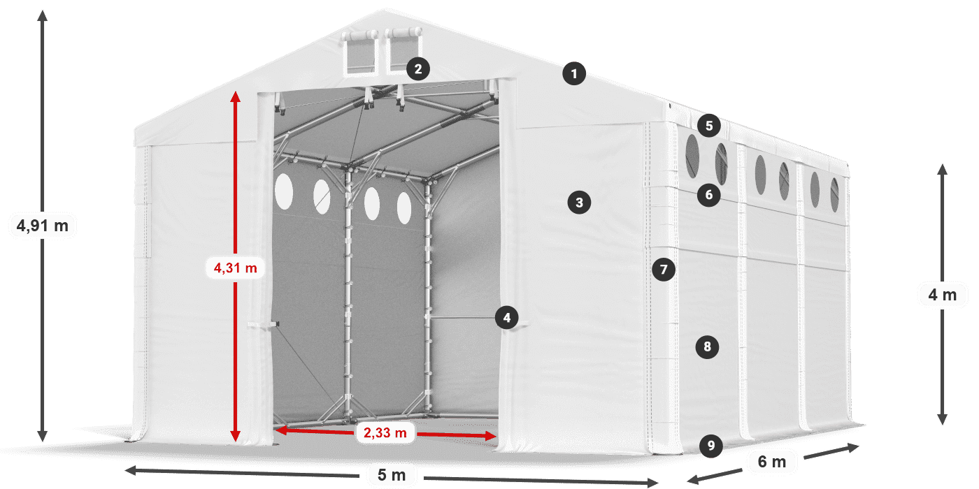 Streha: MS 580 PVC Stene: FR O 620 PVC 4 m legenda
