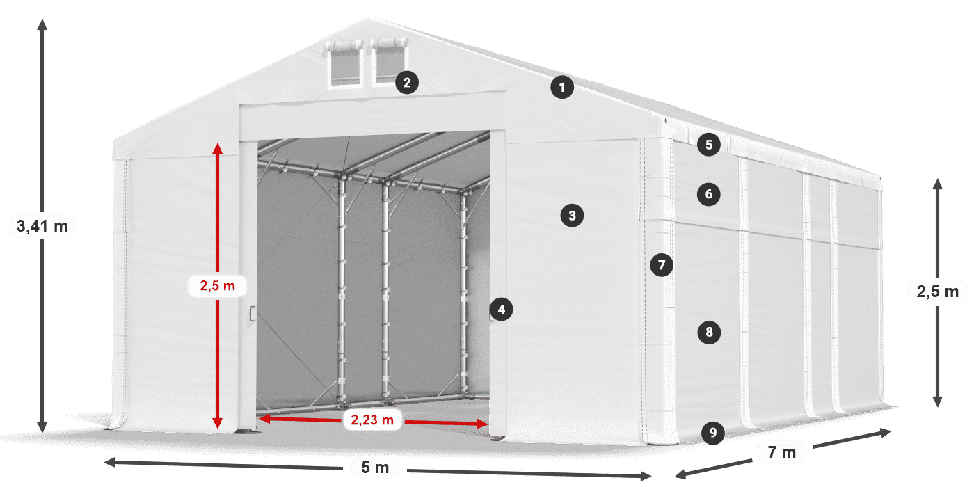 Streha: FR 620 PVC Stene: SD 500 PVC 2,5 m legenda